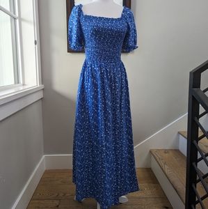 Zesica Summer Boho Floral Print Dress, blue and white, size small